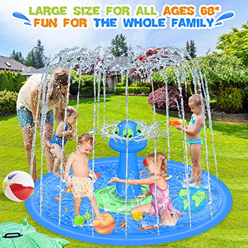 LUKAT Splash Pad Aspersor de Juegos de Agua, 170CM Almohadilla de Juego de Agua Antideslizante con Diseño UFO, Aspersor de Juego Salpica de Jueg Agua para Niños Juegos Aire Libre