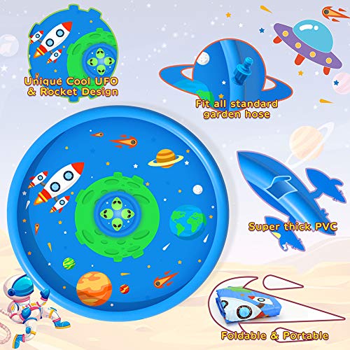 LUKAT Splash Pad Aspersor de Juegos de Agua, 170CM Almohadilla de Juego de Agua Antideslizante con Diseño UFO, Aspersor de Juego Salpica de Jueg Agua para Niños Juegos Aire Libre