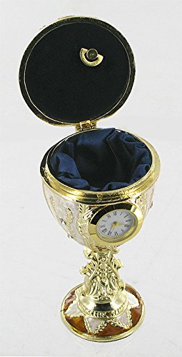 Lutèce Créations Huevo Musical de Estilo Fabergé de Metal Dorado con Reloj de Cuarzo y Mecanismo Musical de Caja de música - para Elisa (Beethoven)