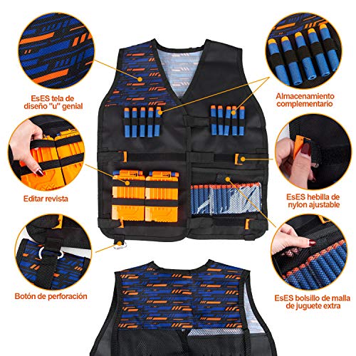 LVHERO El Kit Chaleco Táctico para Nerf N-Strike Elite Series con Dardos de Recarga, Bolsa de Dardos, Pulsera, máscara de Tubo Facial, Clips de Recarga rápida y Gafas Protectoras para niños