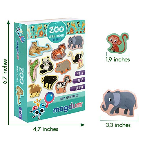 MAGDUM Imanes nevera niños Animales Zoo - 20 Grandes imanes bebes - Montessori bebe - Animales de juguete - Juguetes bebes - Juegos educativos niños - Nevera juguete - Iman de nevera - Animales granja