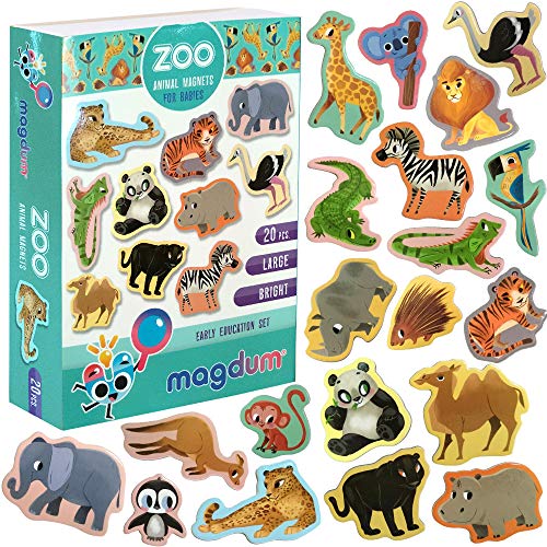 MAGDUM Imanes nevera niños Animales Zoo - 20 Grandes imanes bebes - Montessori bebe - Animales de juguete - Juguetes bebes - Juegos educativos niños - Nevera juguete - Iman de nevera - Animales granja