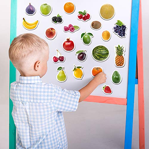 MAGDUM Imanes Nevera niños Frutas y Bayas - 25 Grandes imanes Bebes - Montessori Bebe - Juguetes Bebes - Juegos educativos niños - Nevera Juguete - Iman de Nevera - Cocina Juguete - Set cocinita