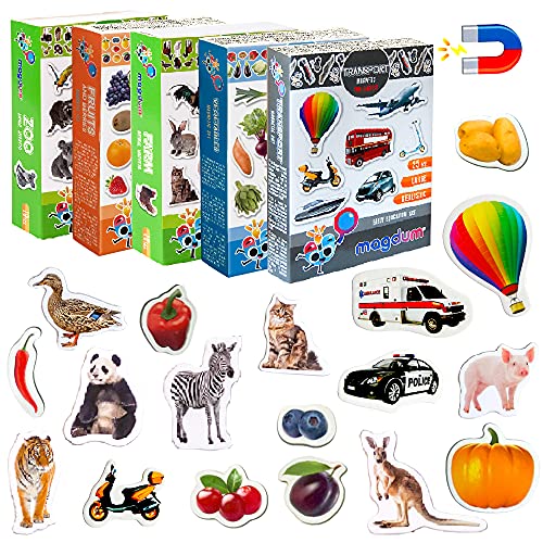 magdum Imanes Nevera niños Granja+Zoo+Frutas+Verduras+Transporte - 110 Grandes imanes Bebes - Montessori Bebe - Animales de Juguete - Juguetes Bebes - Juegos educativos niños - Nevera Juguete - Iman