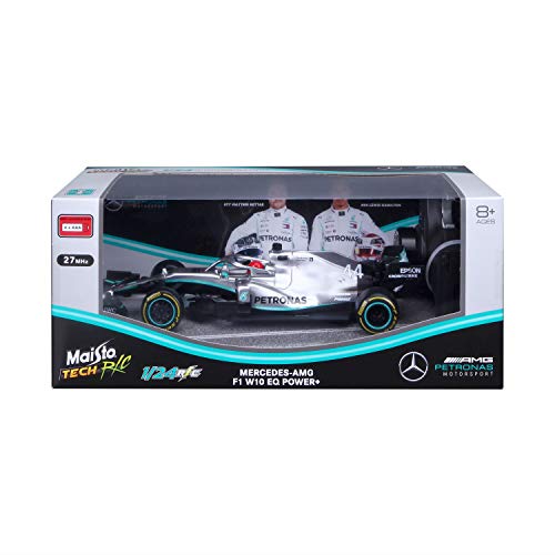 Maisto Tech 581382 - Coche teledirigido a Escala 1:24, Mercedes AMG Petronas W10 (2019) de Lewis Hamilton (Escala 1:24), Color Plateado