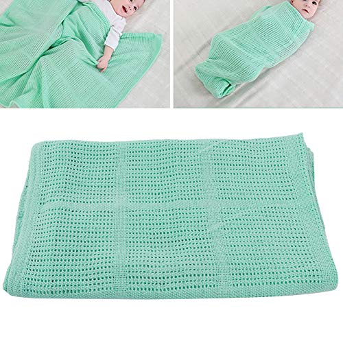 Manta de bebé, Unisex Manta de bebé Celular de algodón Puro para Cama de Cuna Moisés Cuna de Cesta Cuna Transpirable de usos múltiples Manta de pañales para bebé(Verde)