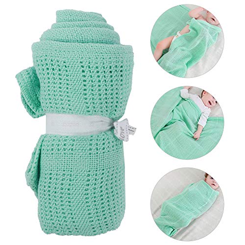 Manta de bebé, Unisex Manta de bebé Celular de algodón Puro para Cama de Cuna Moisés Cuna de Cesta Cuna Transpirable de usos múltiples Manta de pañales para bebé(Verde)