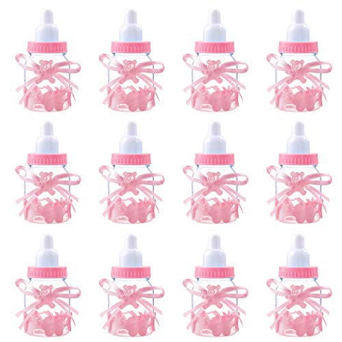 MaoXinTek Botella de Caramelo Reutilizable Biberones Dulces Botella con Mini Chupete de Decoración para Ducha Baby Shower Fiesta de Bautismo 12 Pcs Rosa