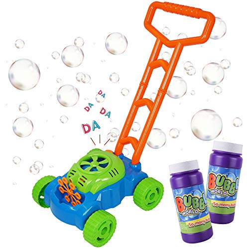 Máquina de Burbujas para Niños, Mecanismo de Soplado Automático, Juguete Bubble Lawn Mower con 2 botellas de líquido, Juguetes al aire libre Regalos para Jardín