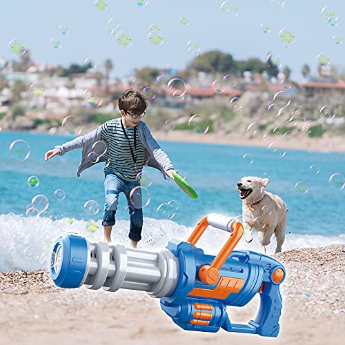 Máquina de Burbujas para Niños,Pistola Pompas Jabón,Mecanismo de Soplado CAMFUN con Música y Luz para niños o Mascotas,Pistola de Burbujas para niños,Regalo para Verano al Aire Libre para Niños,Azul