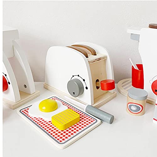 Máquina De Café Juguetes, Juguetes De Madera De Madera De La Crepe 4pcs Máquina De Café Toy Machine Máquina Licuadora Pan De Madera De Cocina Juguetes Educativos para Niños Juguetes