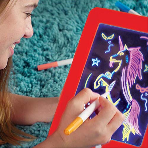 MARFUNY Tablero de Escritura LED mágico 3D, Creative Art Magic Board Pad con lápiz Pincel de Dibujo, Tablero de Dibujo portátil de Alta tecnología para niños, Tableta de Aprendizaje