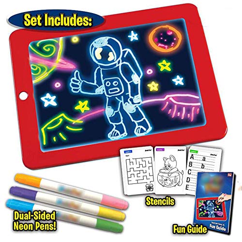 MARFUNY Tablero de Escritura LED mágico 3D, Creative Art Magic Board Pad con lápiz Pincel de Dibujo, Tablero de Dibujo portátil de Alta tecnología para niños, Tableta de Aprendizaje