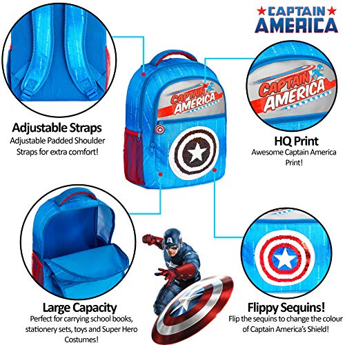 Marvel Mochilas Escolares Con Escudo Capitan America, Mochila Escolar Con Diseño de Lentejuelas, Mochila Infantil Para Colegio Deportes Viajes, Regalos Para Niños Niñas Adolescentes