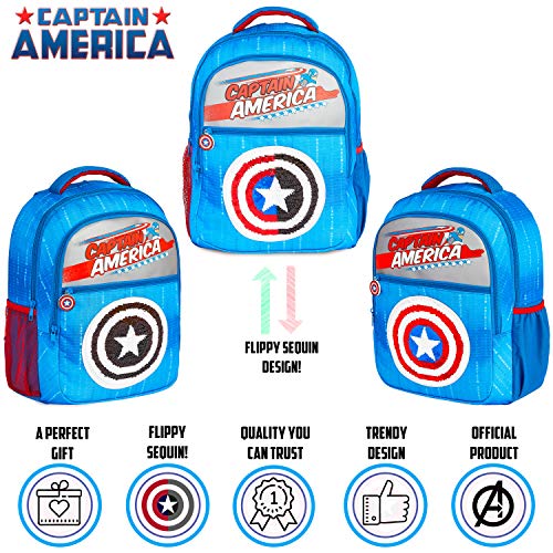 Marvel Mochilas Escolares Con Escudo Capitan America, Mochila Escolar Con Diseño de Lentejuelas, Mochila Infantil Para Colegio Deportes Viajes, Regalos Para Niños Niñas Adolescentes