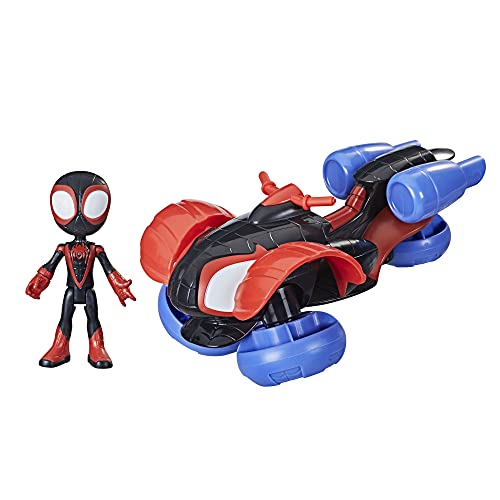 Marvel Spidey and His Amazing Friends - Tecno-moto Change 'N Go y figura de Miles Morales de 10 cm - Vehículo 2 en 1 - Edad: 3+