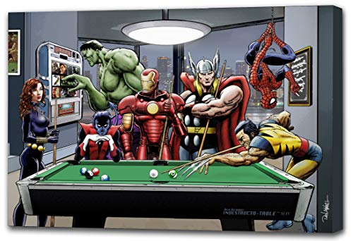 Marvel Superheroes se relajent - Lienzo impreso sobre marco (58 x 86 cm) con X-Men & Avengers, Wolverine, Spider-Man, Black Widow, Nightcrawler, Iron Man y Hulk