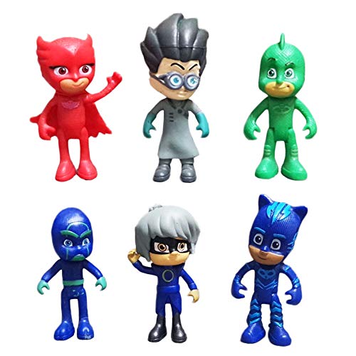 Masks-Figuras Masked Héroes en Pijama y Villanos Pack de 6 Figuras Cat Boy y Romeo Buhita y Ninja Nocturno Hombre Volador Hija De La Luna Cumpleaños, Navidad, Regalos Navideños