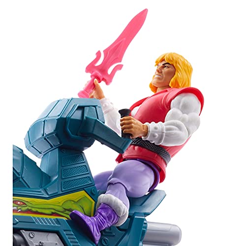 Masters of the Universe Origins Prince Adam with Sky Sled, Figura de acción para niños y niñas +6 años (Mattel GPP30)