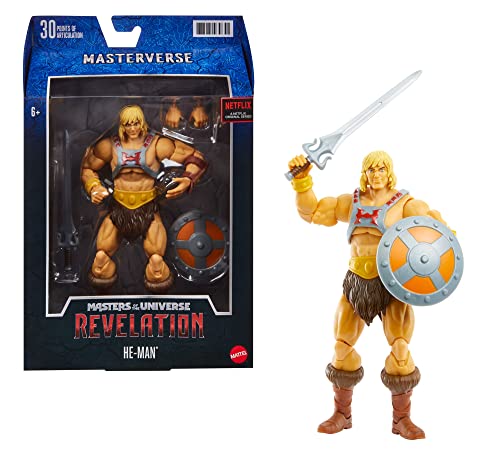 Masters of the Universe Revelation, Figura He-Man, muñeco articulado de juguete (Mattel GYV09)