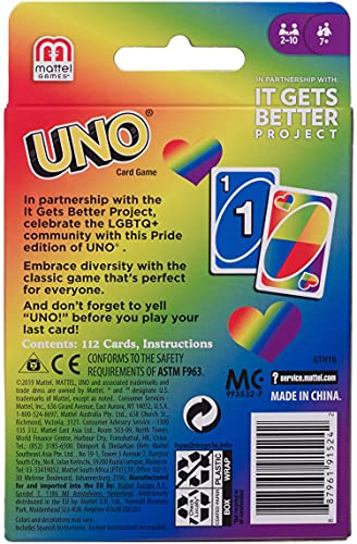 Mattel Games UNO Pride, juego de cartas de orgullo LGBTQ+ (Mattel GTH19)