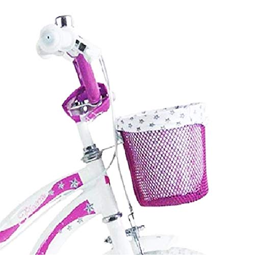 Mediawave Store - Bicicleta para niños con lazo BKT, talla 14, bicicleta para niña de 4 a 6 años, bicicleta con ruedas, para niña, idea regalo, con cesta y bolso y porta muñecas de color rosa/blanco.