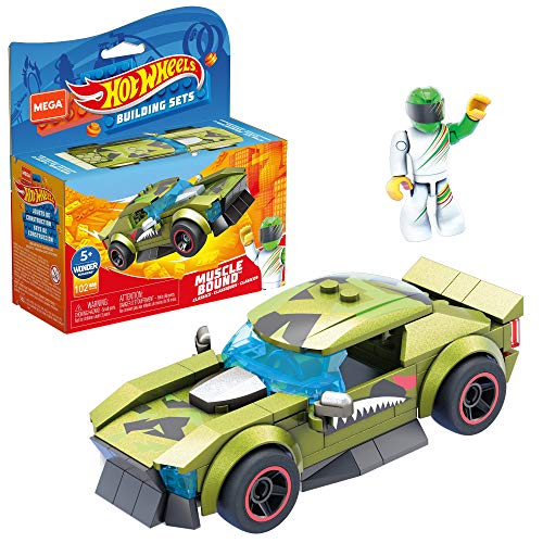 Mega Construx Hot Wheels Muscle Bound Coche de juguete de bloques de construcción, incluye figura, para niños +5 años (Mattel GVM30)