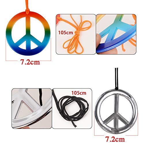 MEJOSER 6pcs Accesorios Disfraz Fiesta Hippie 2pcs Gafas Hippie de Sol 2pcs Colgantes Hippies de la Paz 2pcs Diademas Peace y de Flores Mujer Hombre