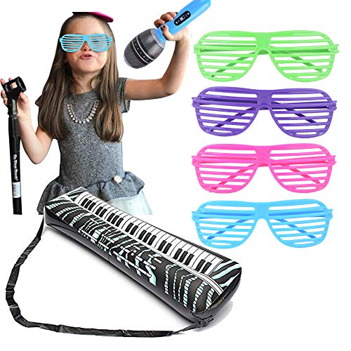 MEJOSER Pack de 15pcs Guitarra Inflable Instrumentos Musicales Juguetes + Gafas Persiana Fiesta Divertidas Disfraz Fiesta Cumpleaños Photocall Piscina Saxofón Micrófono Beth Radio Teclado