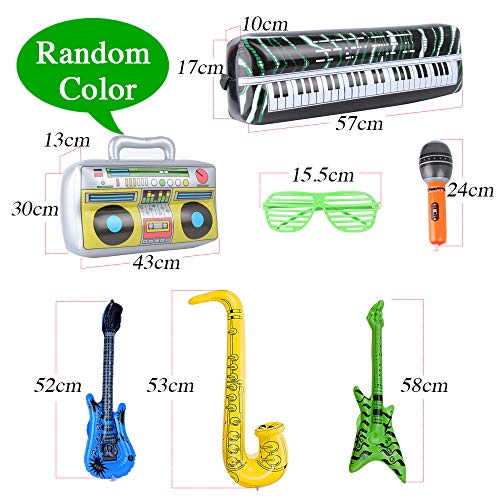 MEJOSER Pack de 15pcs Guitarra Inflable Instrumentos Musicales Juguetes + Gafas Persiana Fiesta Divertidas Disfraz Fiesta Cumpleaños Photocall Piscina Saxofón Micrófono Beth Radio Teclado