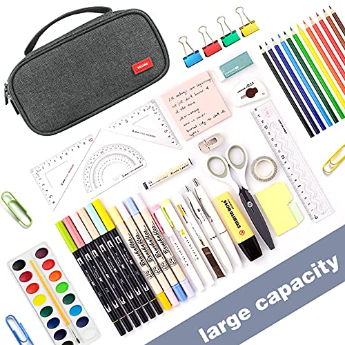 MELCAM Estuche Escolar con 3 Compartimentos Lápices de Gran Capacidad，Estuches Portalapices Caja de Almacenamiento Bolsa de Cosméticos Adolescentes Estudiante Adulto,Gris