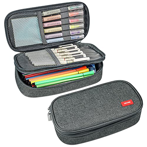 MELCAM Estuche Escolar con 3 Compartimentos Lápices de Gran Capacidad，Estuches Portalapices Caja de Almacenamiento Bolsa de Cosméticos Adolescentes Estudiante Adulto,Gris