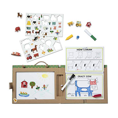 Melissa & Doug - Natural Play: Kit de dibujos e imanes reutilizable para jugar, dibujar y crear – Granja (38 imanes y 5 rotuladores de borrado en seco)