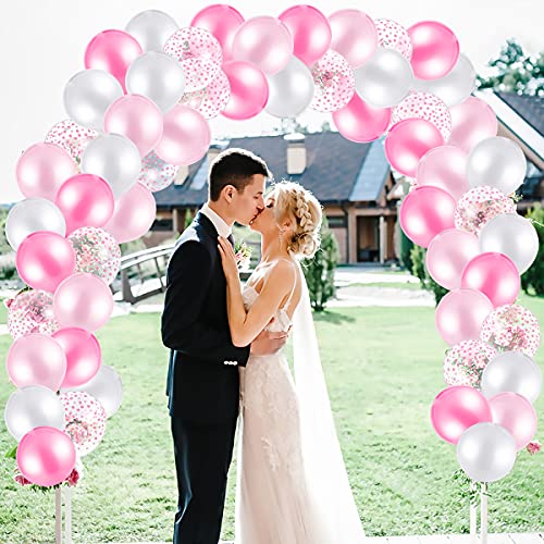 MELLIEX 120 Piezas Globos de Globos de Latex Kit de Guirnaldas de Globos con 10 Accesorios para Globos para Decoracion de Boda Cumpleaños Fiesta San Valentin, Rosa y Blanca