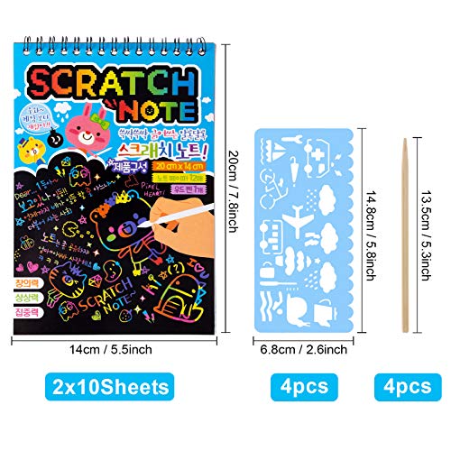 MELLIEX 2 Piezas Scratch Art Paper Notebook, Kit de Manualidades de Papel de Arte de Rascar para Niños Adultos con Regla de Dibujo y Plumas de Madera