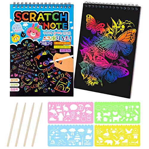 MELLIEX 2 Piezas Scratch Art Paper Notebook, Kit de Manualidades de Papel de Arte de Rascar para Niños Adultos con Regla de Dibujo y Plumas de Madera