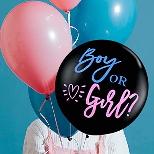 Meowoo Globos de Revelación de Género, Grande Látex Globos Boy or Girl 90cm Con Confeti Rosa y Azul para Fiesta Decoration (Negro)