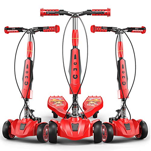 Mhwlai Scooter de Rana para niños, Tijeras de Diapositivas de Cuatro Ruedas de 3-10 años, Patinete de música para automóvil Adecuado para niñas y niños pequeños (Rosa),Rojo