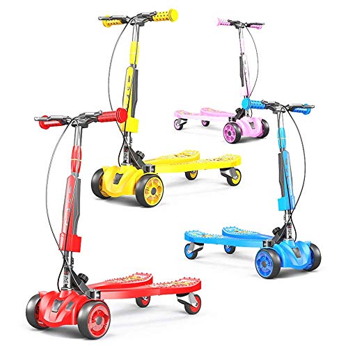 Mhwlai Scooter de Rana para niños, Tijeras de Diapositivas de Cuatro Ruedas de 3-10 años, Patinete de música para automóvil Adecuado para niñas y niños pequeños (Rosa),Rojo