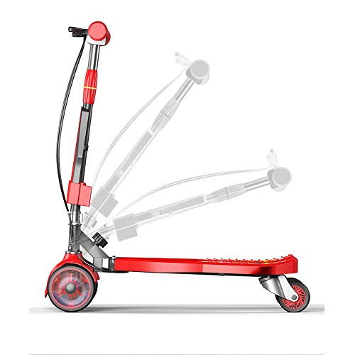 Mhwlai Scooter de Rana para niños, Tijeras de Diapositivas de Cuatro Ruedas de 3-10 años, Patinete de música para automóvil Adecuado para niñas y niños pequeños (Rosa),Rojo