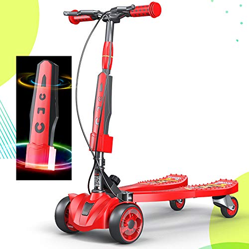 Mhwlai Scooter de Rana para niños, Tijeras de Diapositivas de Cuatro Ruedas de 3-10 años, Patinete de música para automóvil Adecuado para niñas y niños pequeños (Rosa),Rojo