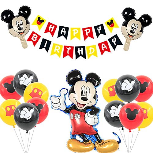 Mickey Globo, Globo de Mickey Mouse, Artículos para Fiestas temáticas de Mickey y Minnie,banner de Happy Birthday, Globos para la fiesta temática de Mickey Mouse