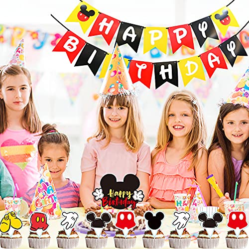 Mickey Globos Suministro de Fiesta,47 PCS Decoraciones de Cumpleaños de Mickey Mouse,Globos Para La Fiesta Temática de Mickey Mouse,Banner de Happy Birthday