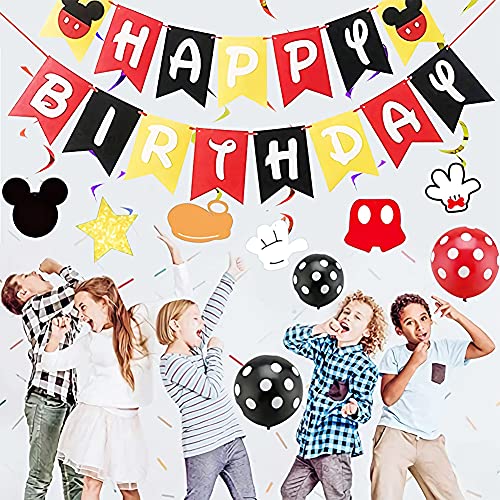 Mickey Globos Suministro de Fiesta,47 PCS Decoraciones de Cumpleaños de Mickey Mouse,Globos Para La Fiesta Temática de Mickey Mouse,Banner de Happy Birthday