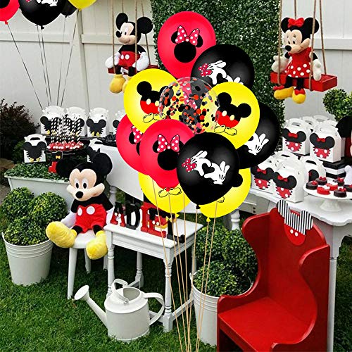 Mickey Party Globos 40 pcs 12'' Globos de Látex Color Confetti Balloons Kit para Baby Shower Mickey Minnie Mouse Theme Party Supplies Suministros para Fiestas de Cumpleaños Decoraciones