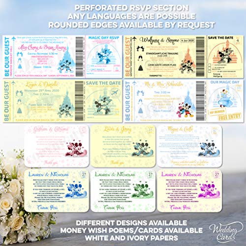 Mickey y Minnie Mouse Invitar invitaciones de boda cumpleaños billete fiesta Mickey Minnie Disney Ariel personalizado Peter Pan rey León princesa Príncipe belleza