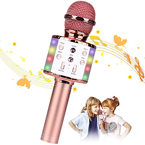 Micrófono Karaoke, Guiseapue Microfono Inalámbrico Karaoke Portátil con Luces LED, Bluetooth Altavoz, para Niños Canta Partido Musica, Regalos para Niña de 3-12 Años/Adultos