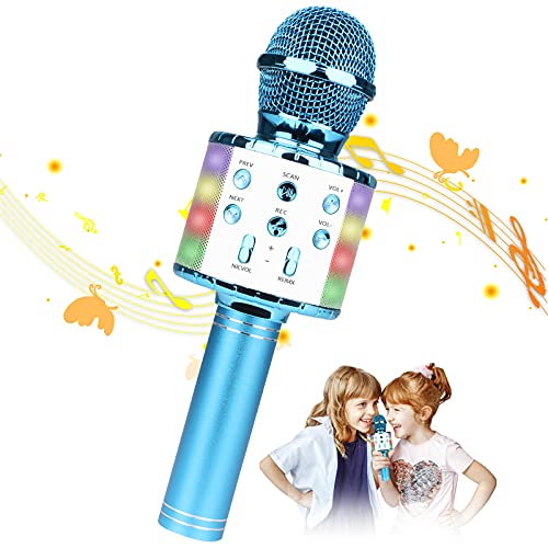 Micrófono Karaoke, Guiseapue Microfono Inalámbrico Karaoke Portátil con Luces LED, Bluetooth Altavoz, para Niños Canta Partido Musica, Regalos para Niña de 3-12 Años/Adultos