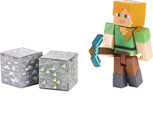 Minecraft Alex Figura articulada de juguete con cubos de papel para construir, regalo para niños +6 años (Mattel GTT49)