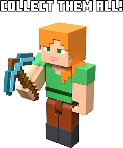 Minecraft Alex Figura articulada de juguete con cubos de papel para construir, regalo para niños +6 años (Mattel GTT49)